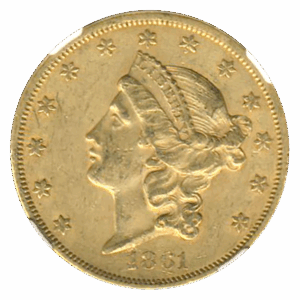 1861 $20 Liberty NGC AU55 CAC