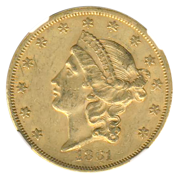 1861 $20 Liberty NGC AU55 CAC 1861 $20 Liberty NGC AU55 CAC