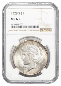 1928-S Peace $1 NGC MS64
