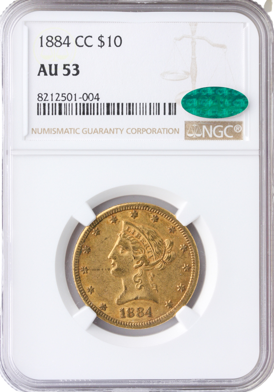 1884-CC $10 Liberty NGC AU53 CAC 1884-CC $10 Liberty NGC AU53 CAC