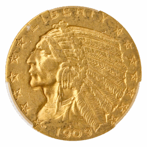 1909-O $5 Indian CACG AU55