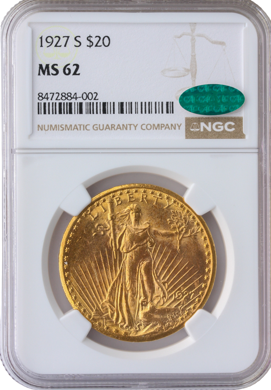 1927-S $20 Saint Gaudens NGC MS62 CAC 1927-S $20 Saint Gaudens NGC MS62 CAC
