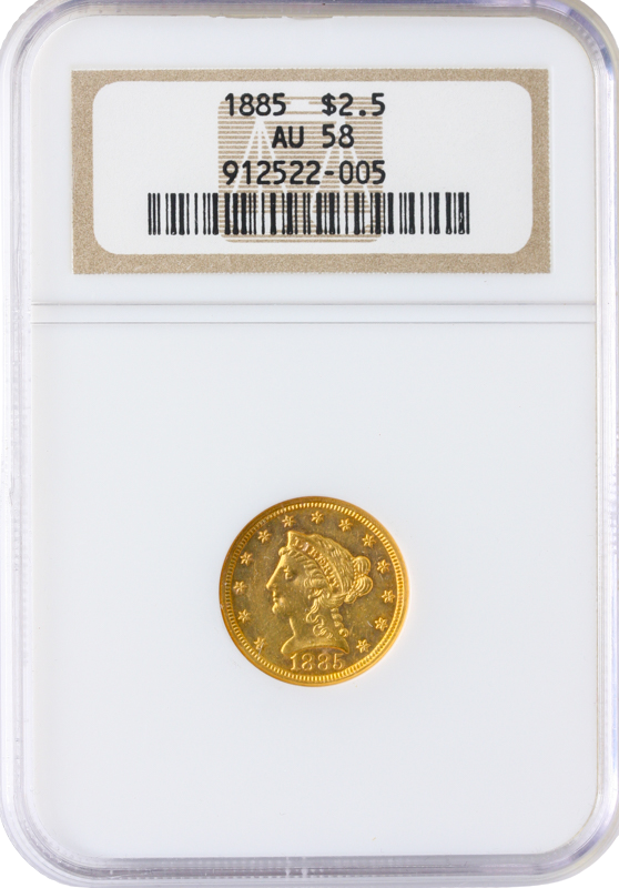 1885 $2.50 Liberty NGC AU58
