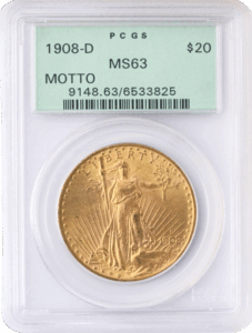 1908-D $20 Saint-Gaudens With Motto PCGS MS63