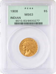 1908 $5 Indian PCGS MS63