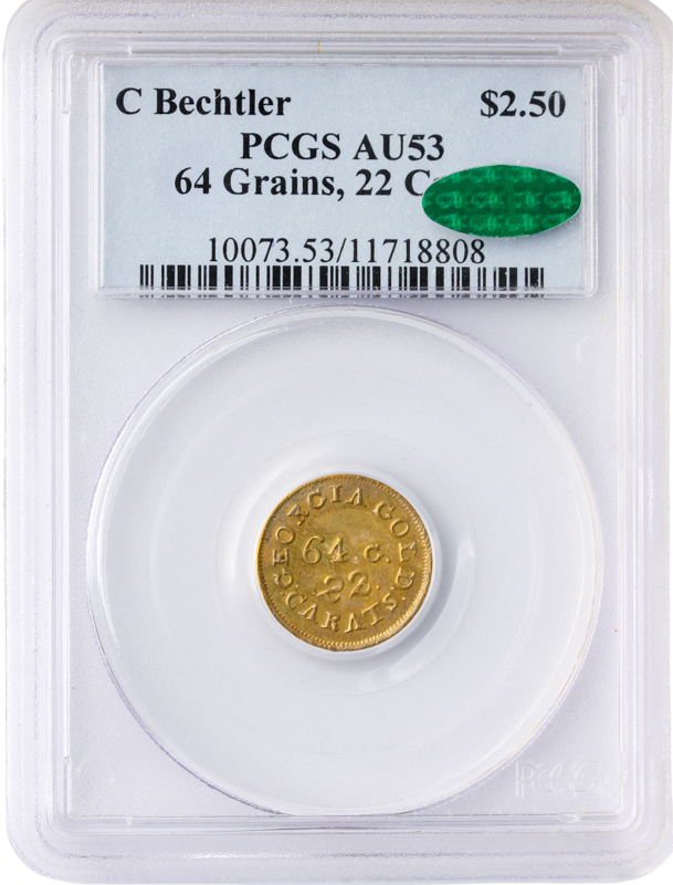 (1835-1837) C. Bechtler $2.50 64 grains 22 Carat K-11 PCGS AU53 CAC (1835-1837) C. Bechtler $2.50 64 grains 22 Carat K-11 PCGS AU53 CAC