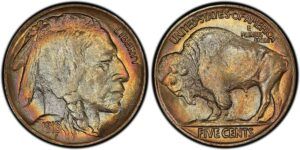 1916 Buffalo Nickel doubled die obverse error showing visible doubling in the date “1916” caused by misaligned die strikes. 