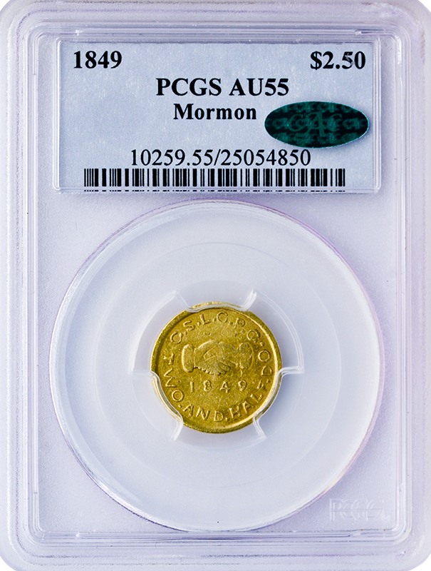 1849 $2.50 Mormon PCGS AU55 CAC