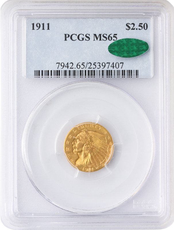 1911 $2.50 Indian PCGS MS65 CAC