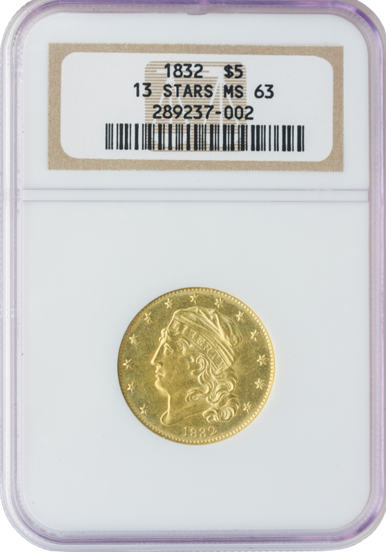 1832 $5 Capped Bust 13 Stars NGC MS63 1832 $5 Capped Bust 13 Stars NGC MS63