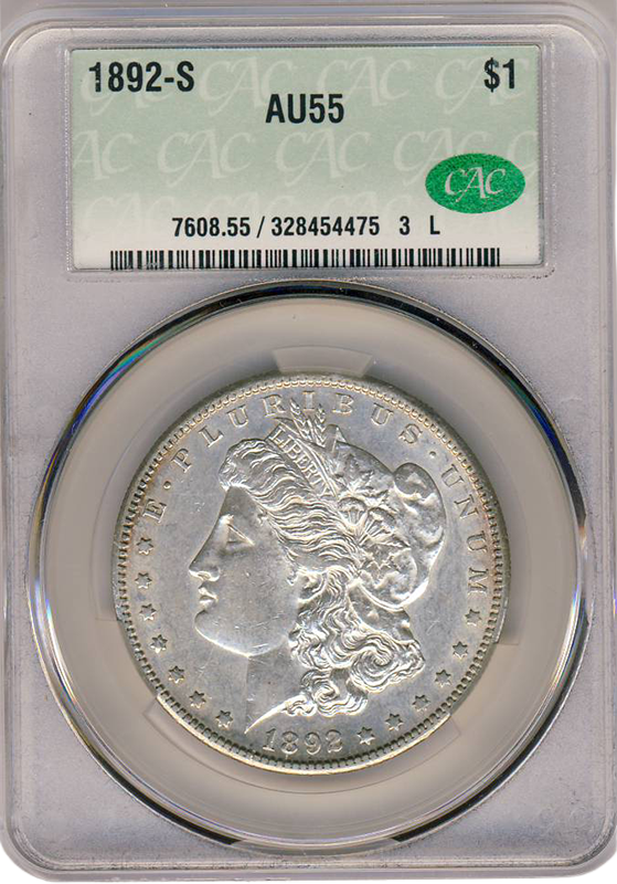 1892-S $1 MORGAN CACG AU55