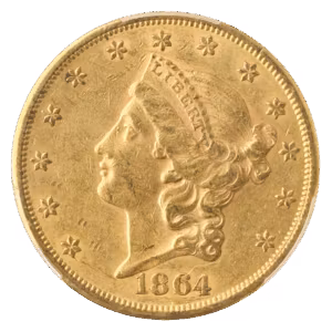 1864 $20 Liberty PCGS AU55 CAC