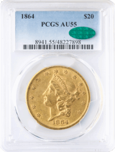 1864 $20 Liberty PCGS AU55 CAC