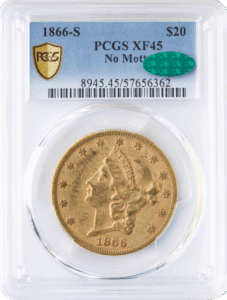 1866-S $20 Liberty No Motto PCGS XF45 CAC