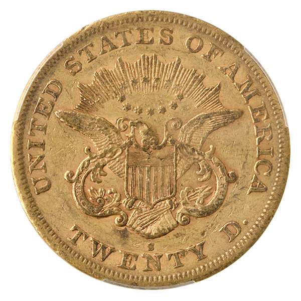 1866-S $20 Liberty No Motto PCGS XF45 CAC 1866-S $20 Liberty No Motto PCGS XF45 CAC