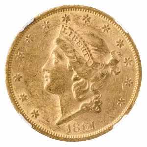 1861-S $20 Liberty NGC AU55 CAC