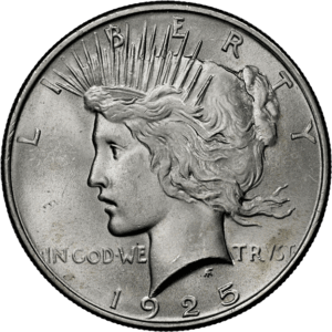 1925 Peace silver dollar showing larger size requiring specialized storage