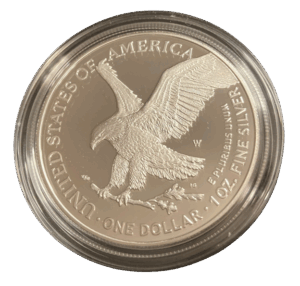 Silver coin stored in protective airtight capsule