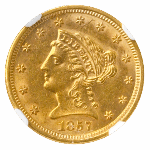1857-S $2.50 Liberty NGC AU58 CAC