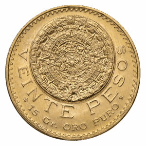 Mexican Gold 20 Peso Coin (Circulated, Dates Vary)