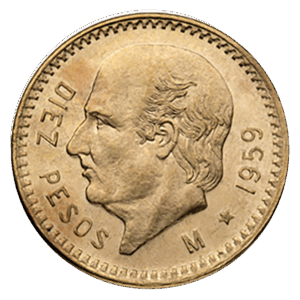 Mexican Gold 10 Peso Coin (Circulated, Dates Vary)
