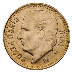 Mexican Gold 5 Peso Coin (Circulated, Dates Vary)