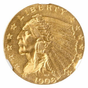 1908 $2 1/2 Indian NGC MS64 CAC