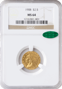 1908 $2 1/2 Indian NGC MS64 CAC