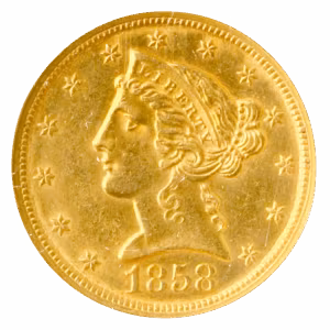 1858-C $5 LIBERTY NGC AU58