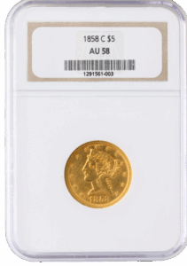 1858-C $5 Liberty NGC AU58