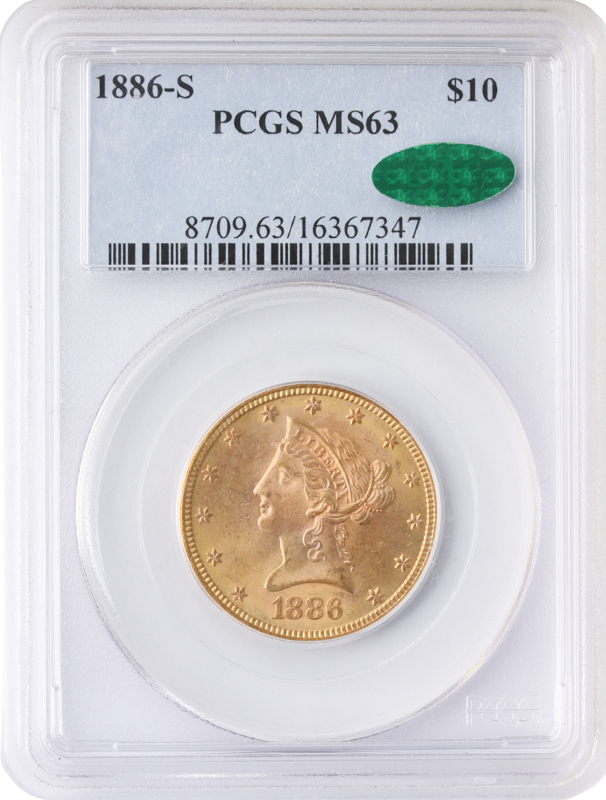 1886-S $10 Liberty PCGS MS63 CAC 1886-S $10 Liberty PCGS MS63 CAC