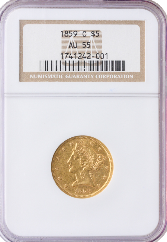 1859-C $5 Liberty NGC AU55 1859-C $5 Liberty NGC AU55