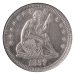 1857-S Seated Liberty Quarter No Motto NGC AU58
