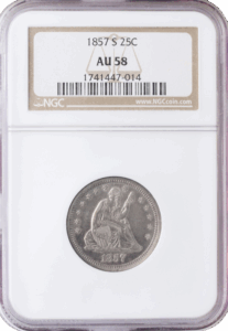 1857-S Seated Liberty Quarter No Motto NGC AU58