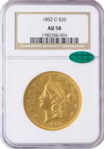 1852-O $20 Liberty NGC AU58 CAC