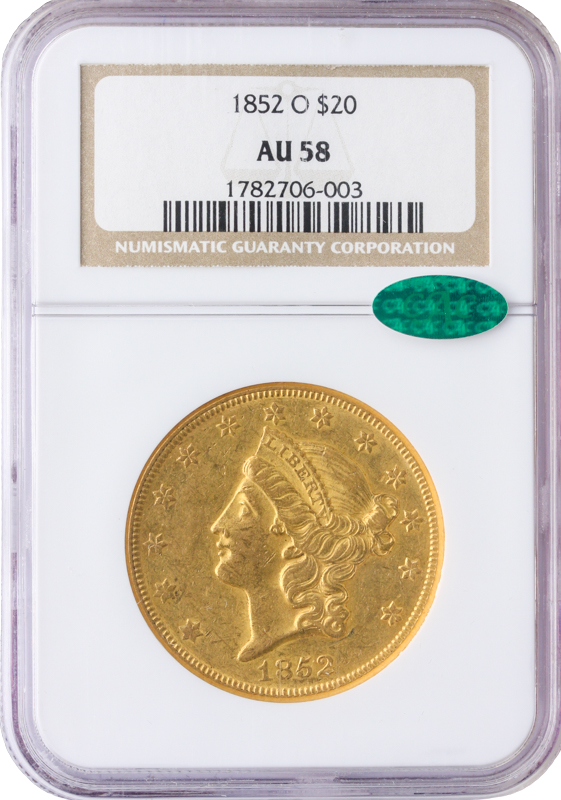 1852-O $20 Liberty NGC AU58 CAC