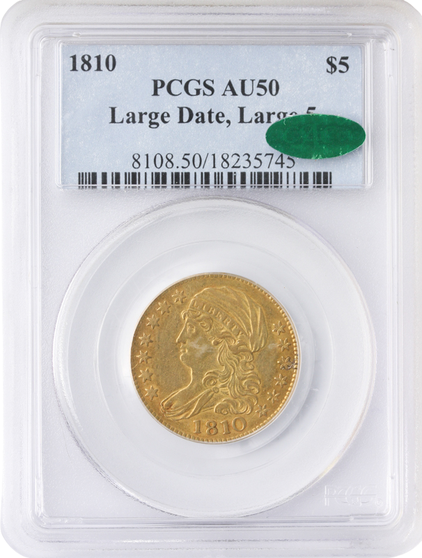 1810 $5 Capped Bust Large Date Large 5 PCGS AU50 CAC