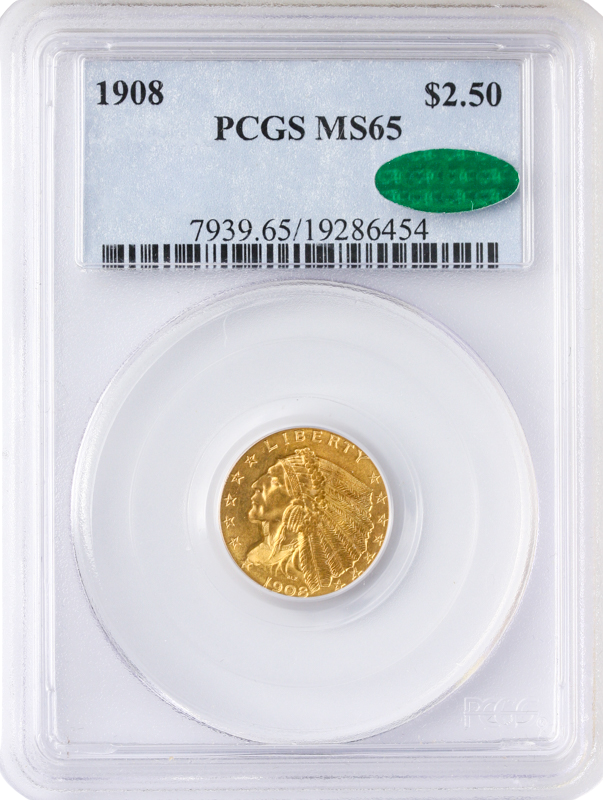 1908 $2 1/2 Indian PCGS MS65 CAC