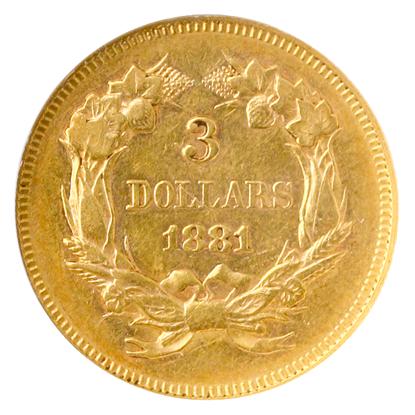 1881 $3 Indian Princess NGC AU58