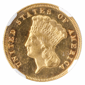 1874 $3 INDIAN PRINCESS NGC MS63 CAC PROOF LIKE