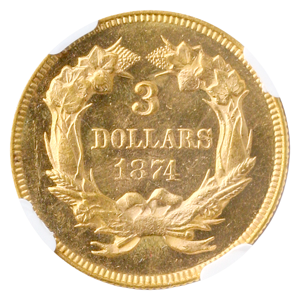 1874 $3 INDIAN PRINCESS NGC MS63 CAC PROOF LIKE 1874 $3 INDIAN PRINCESS NGC MS63 CAC PROOF LIKE