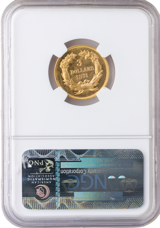1874 $3 INDIAN PRINCESS NGC MS63 CAC PROOF LIKE 1874 $3 INDIAN PRINCESS NGC MS63 CAC PROOF LIKE