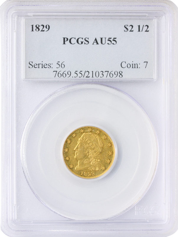 1829 $2.50 Capped Bust PCGS AU55