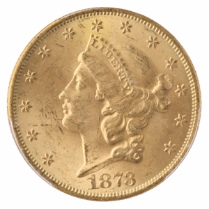 1873 $20 Liberty Open 3 PCGS MS63 CAC