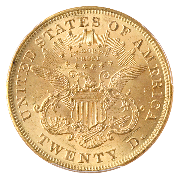 1873 $20 Liberty Open 3 PCGS MS63 CAC