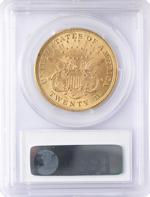 1873 $20 Liberty Open 3 PCGS MS63 CAC