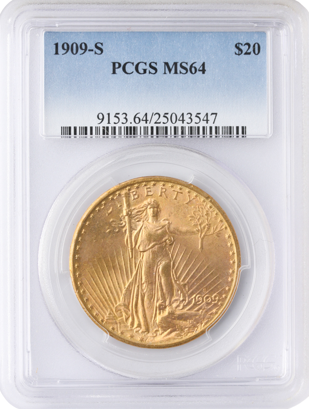 1909-S $20 Saint Gaudens PCGS MS64