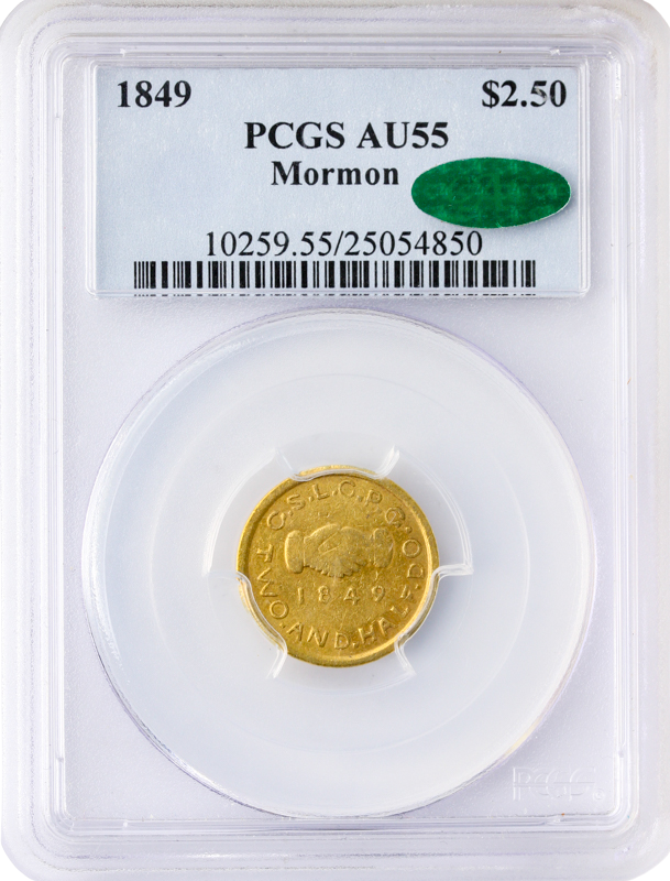 1849 $2.50 Mormon PCGS AU55 CAC