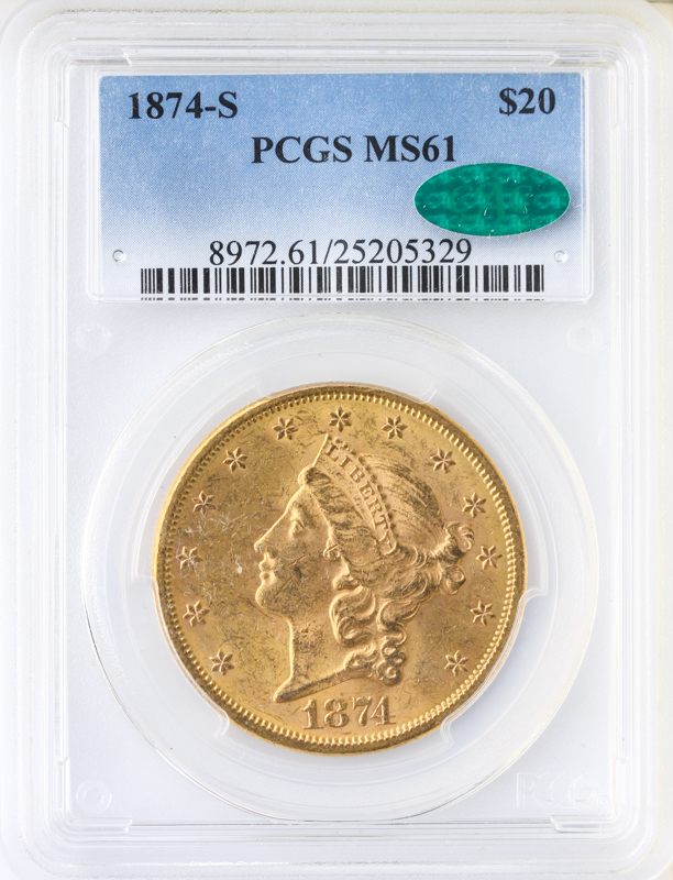 1874-S $20 Liberty PCGS MS61 CAC 1874-S $20 Liberty PCGS MS61 CAC