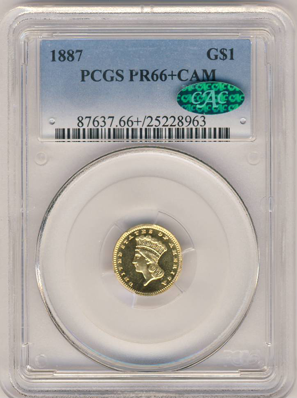 1887 $1 Gold Type III PCGS PR66 Cameo CAC +